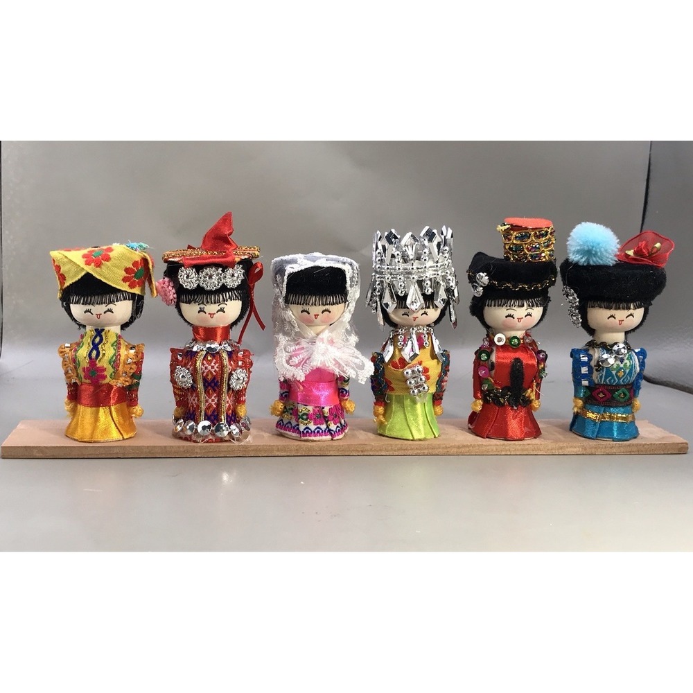Costume Dolls Of China 6 Wooden Dolls